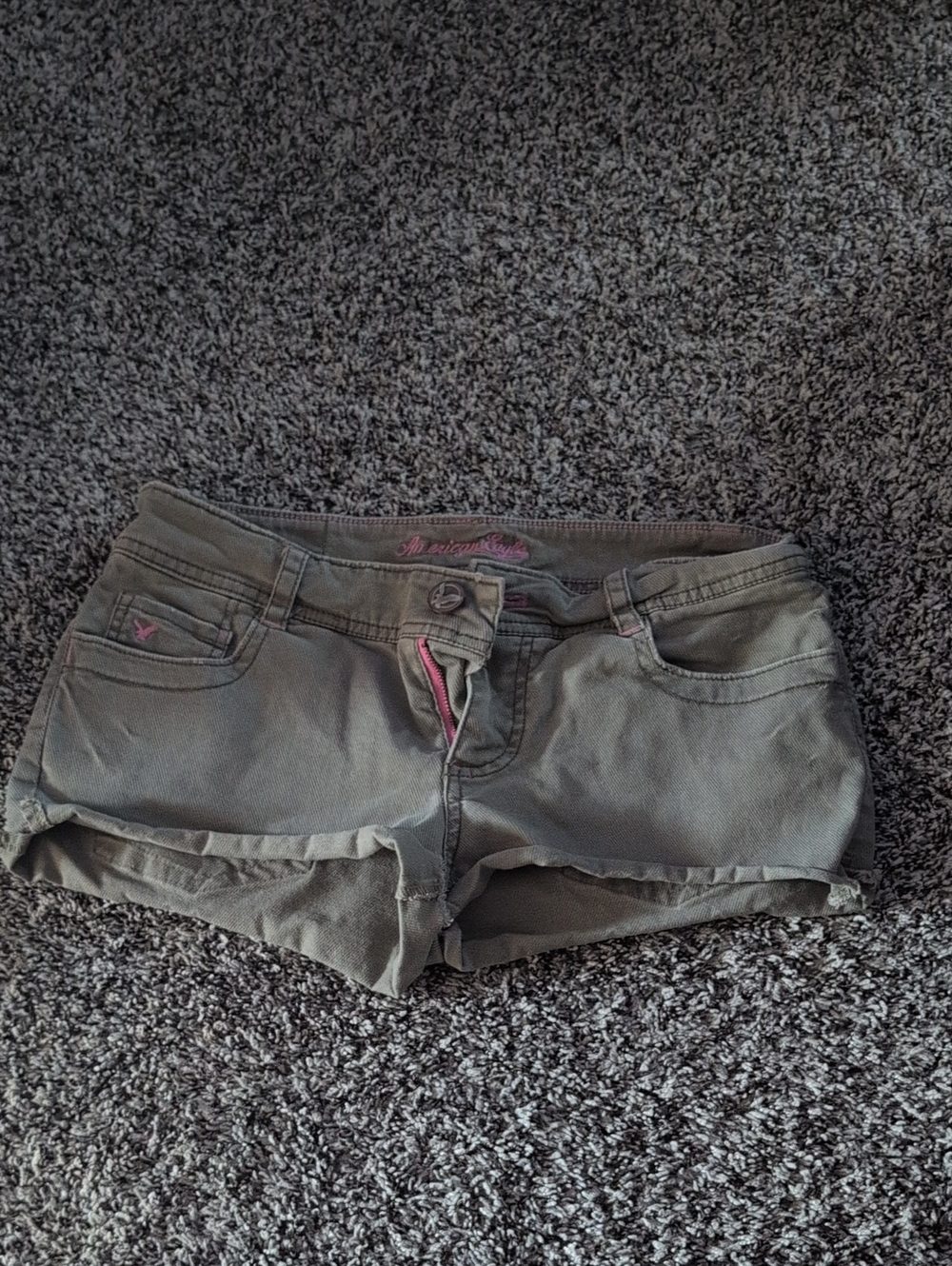 American Eagle Outfitters Olive Green Denim Cutoff Shorts with Pink Trim